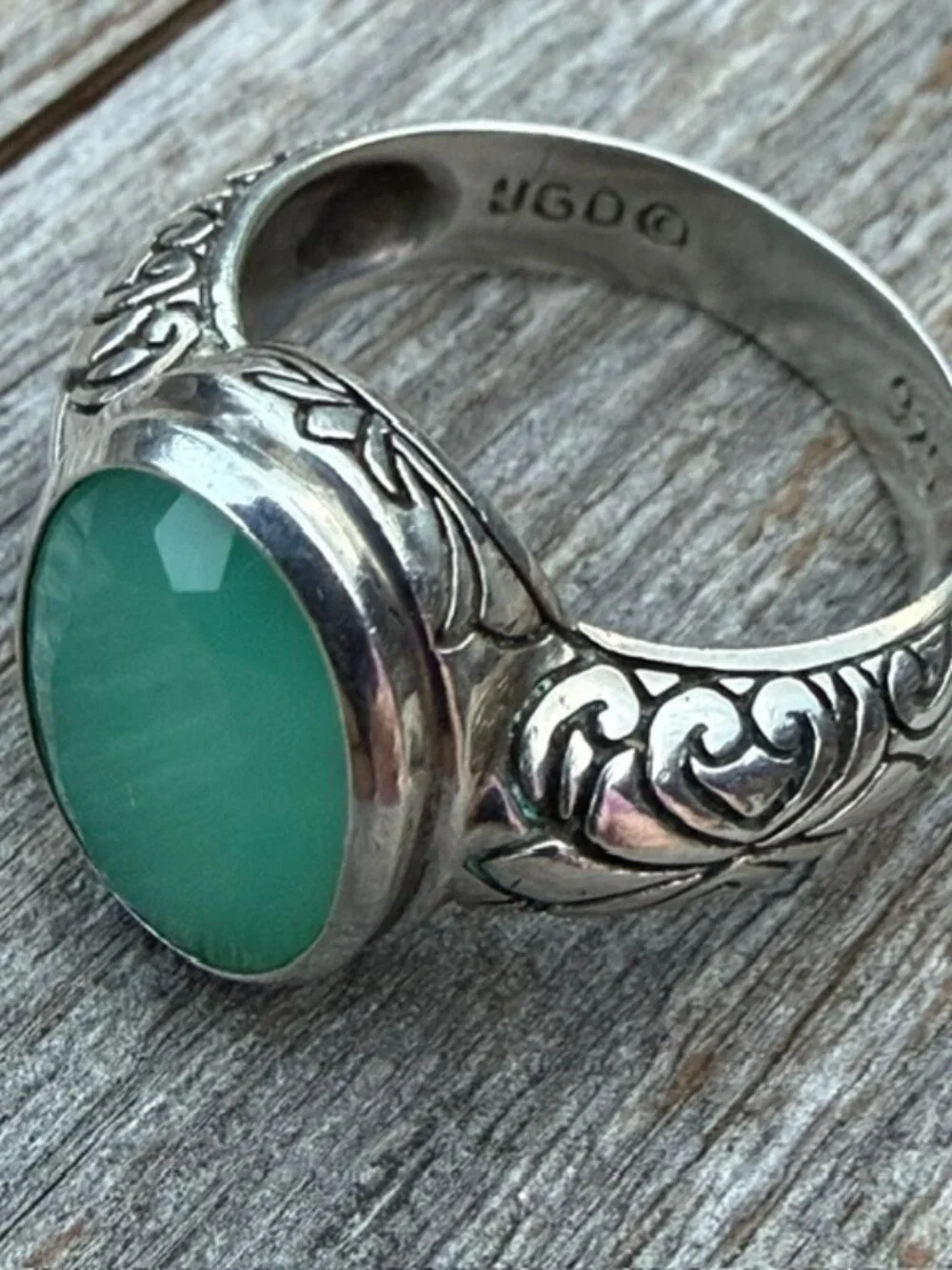 Vintage Sterling Ring Rose Cut Green Chalcedony Janice Girardi Designs Size 10